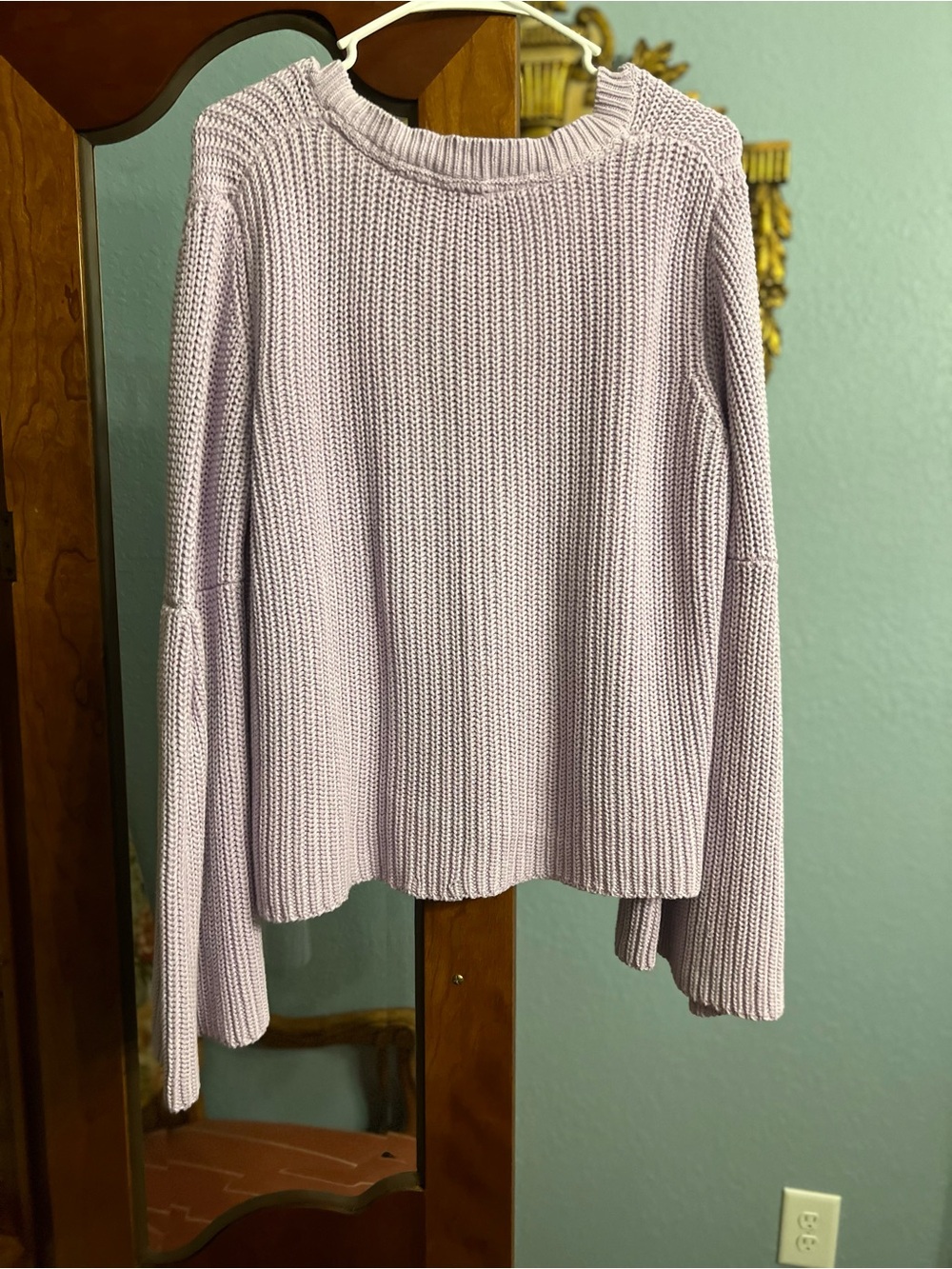 Free People Lavender V-Neck Bell Sleeve Knit Sweater - Picture 2 of 7